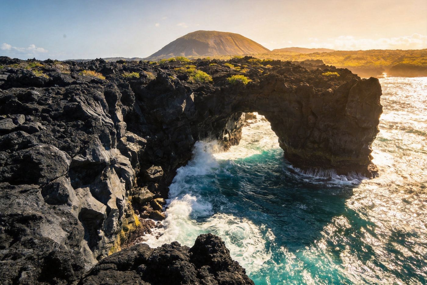 北海涠洲岛：火山岛的海景，黑色的火山岩与碧蓝海水，五彩滩的礁石与海浪，海蚀地貌，原始海岛风光