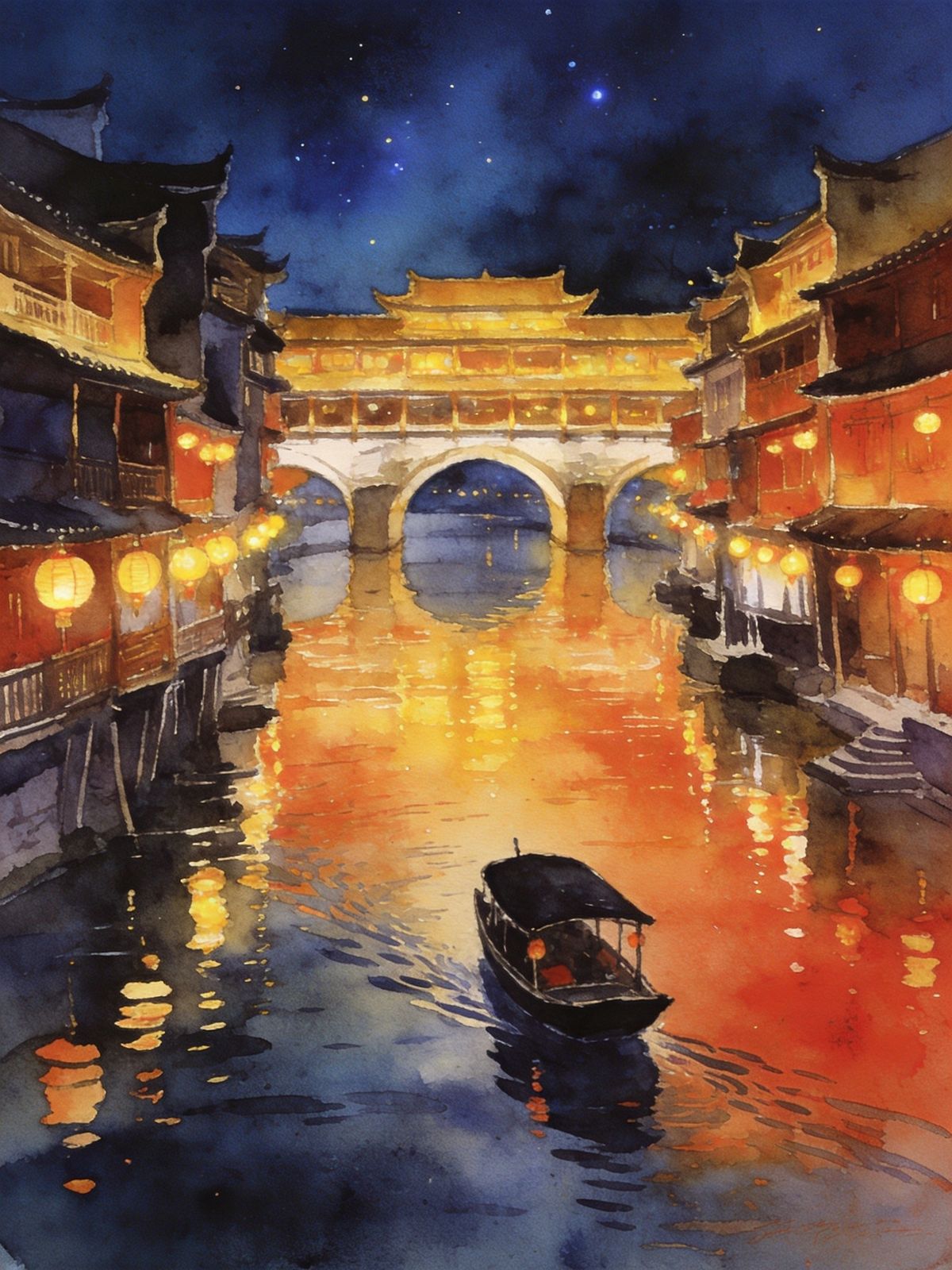 凤凰沱江吊脚楼夜景