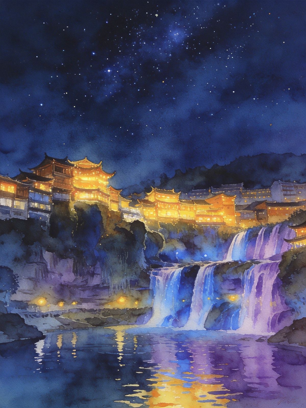 芙蓉镇瀑布夜景