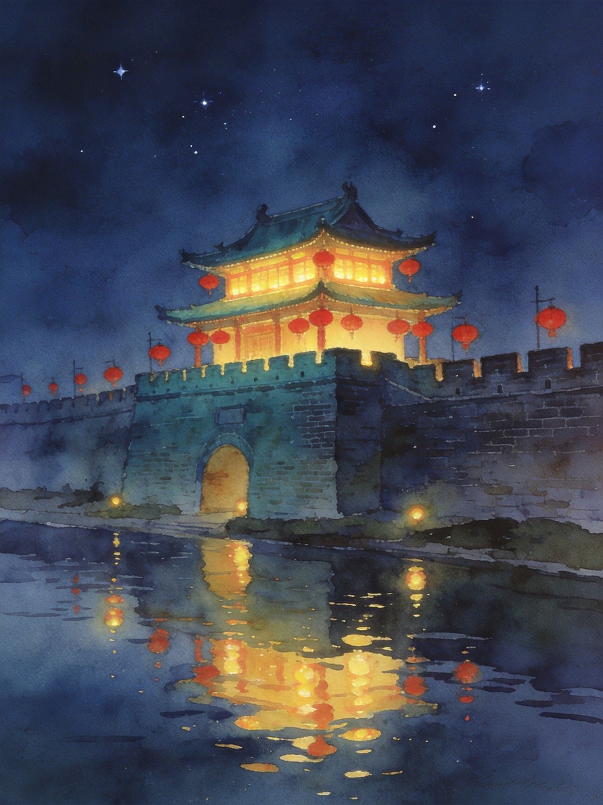 荆州古城墙夜色