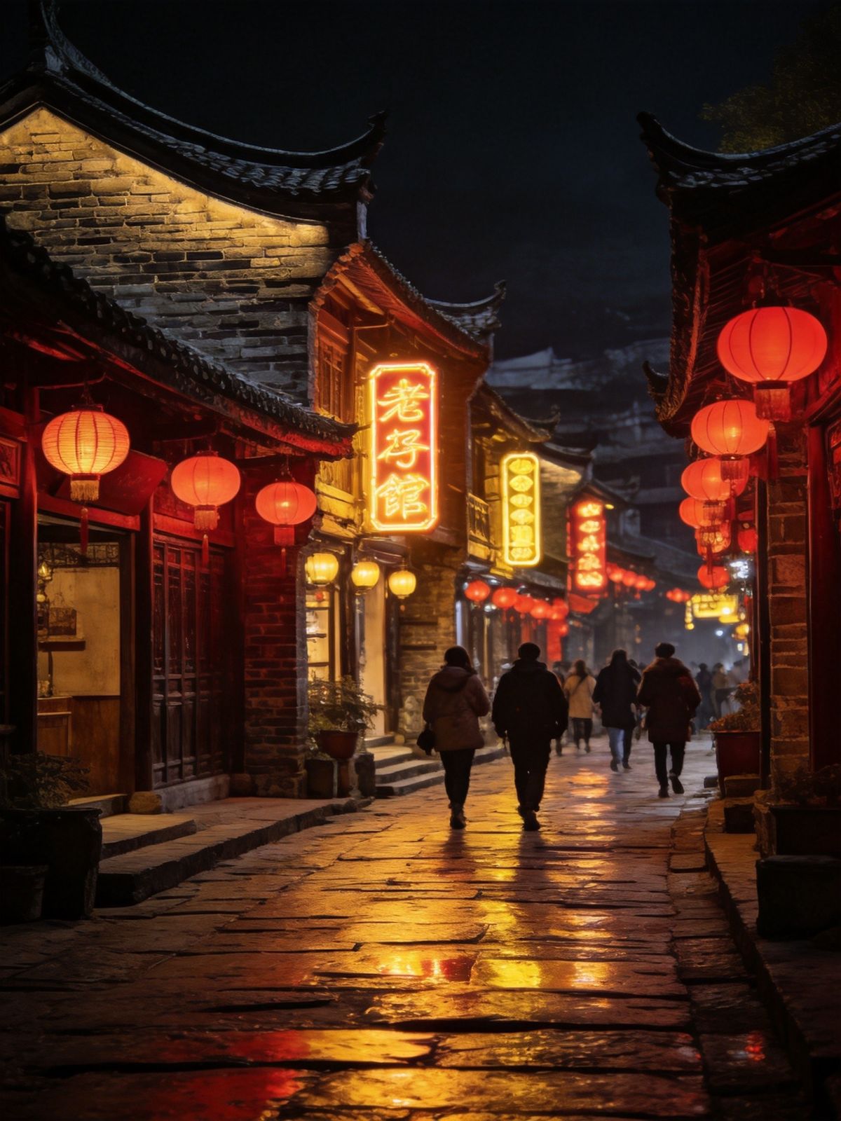 成都宽窄巷子夜色