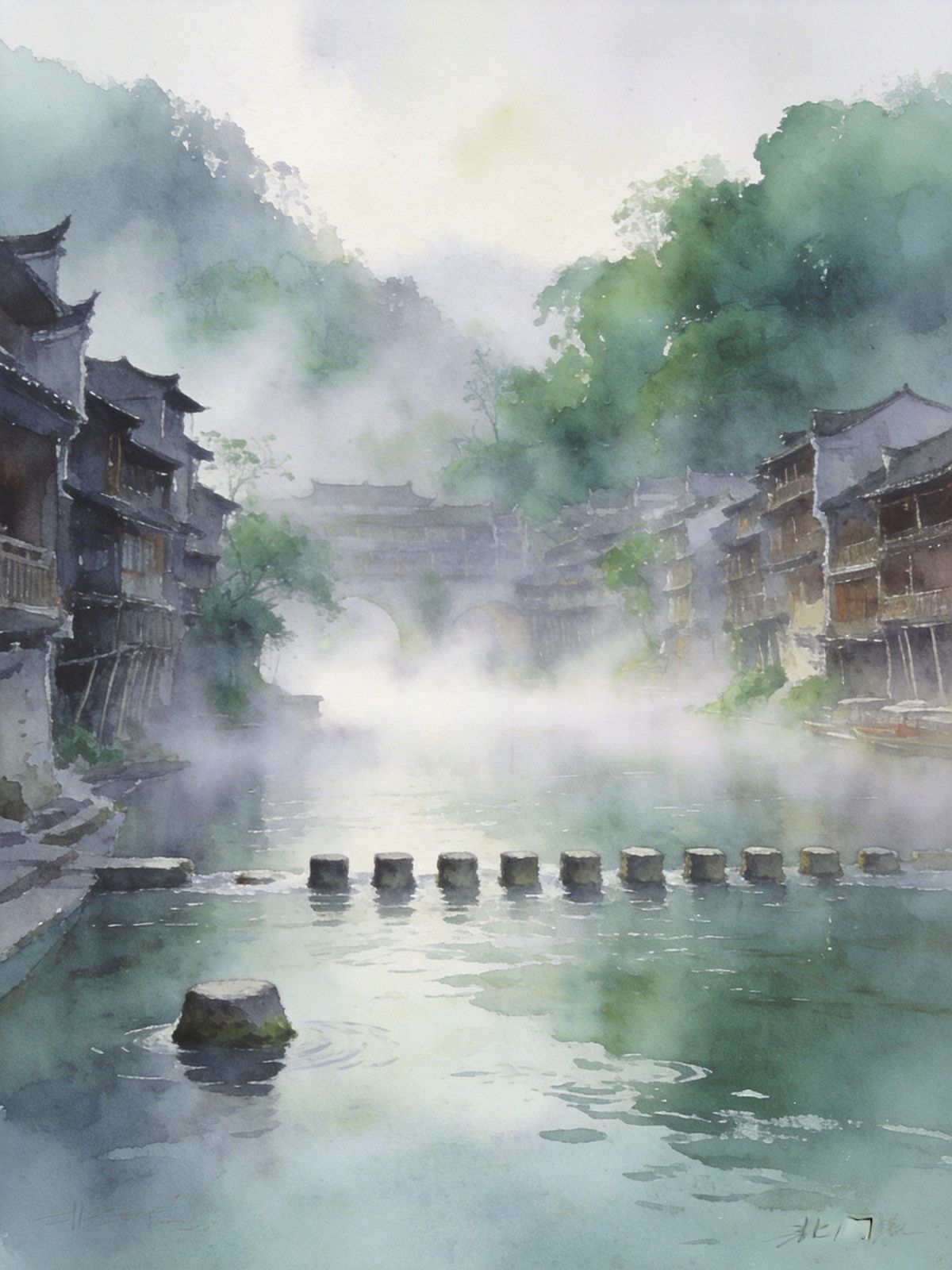 凤凰晨雾跳岩