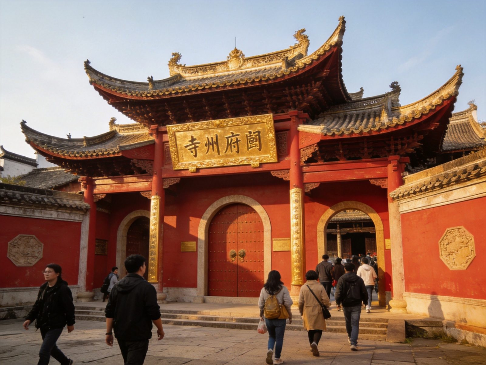 徽州府衙古色古香的官署院落进行升堂情景表演，写实摄影旅行图册质感