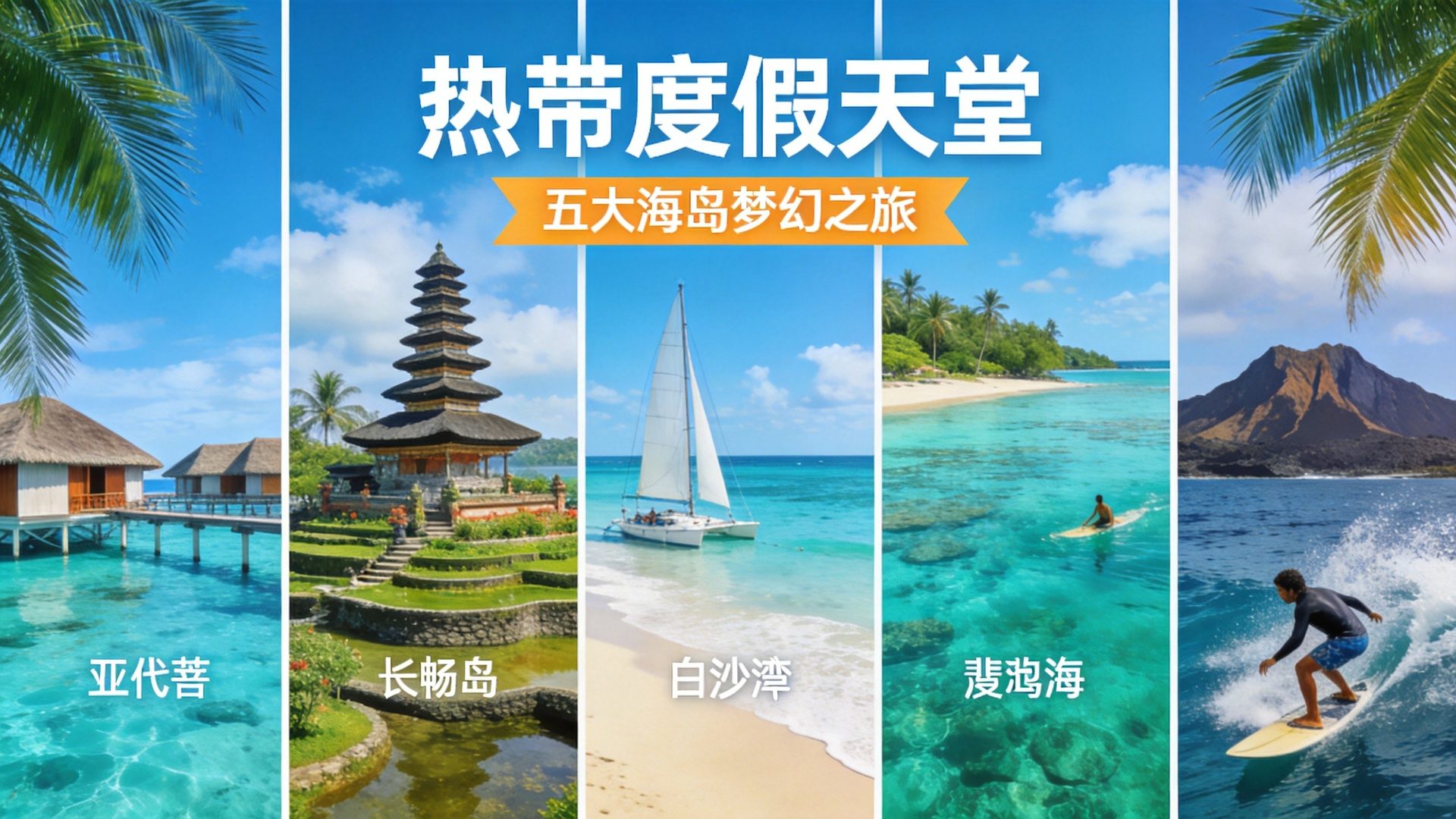 马尔代夫巴厘岛长滩岛斐济夏威夷五大海岛度假海滩拼图