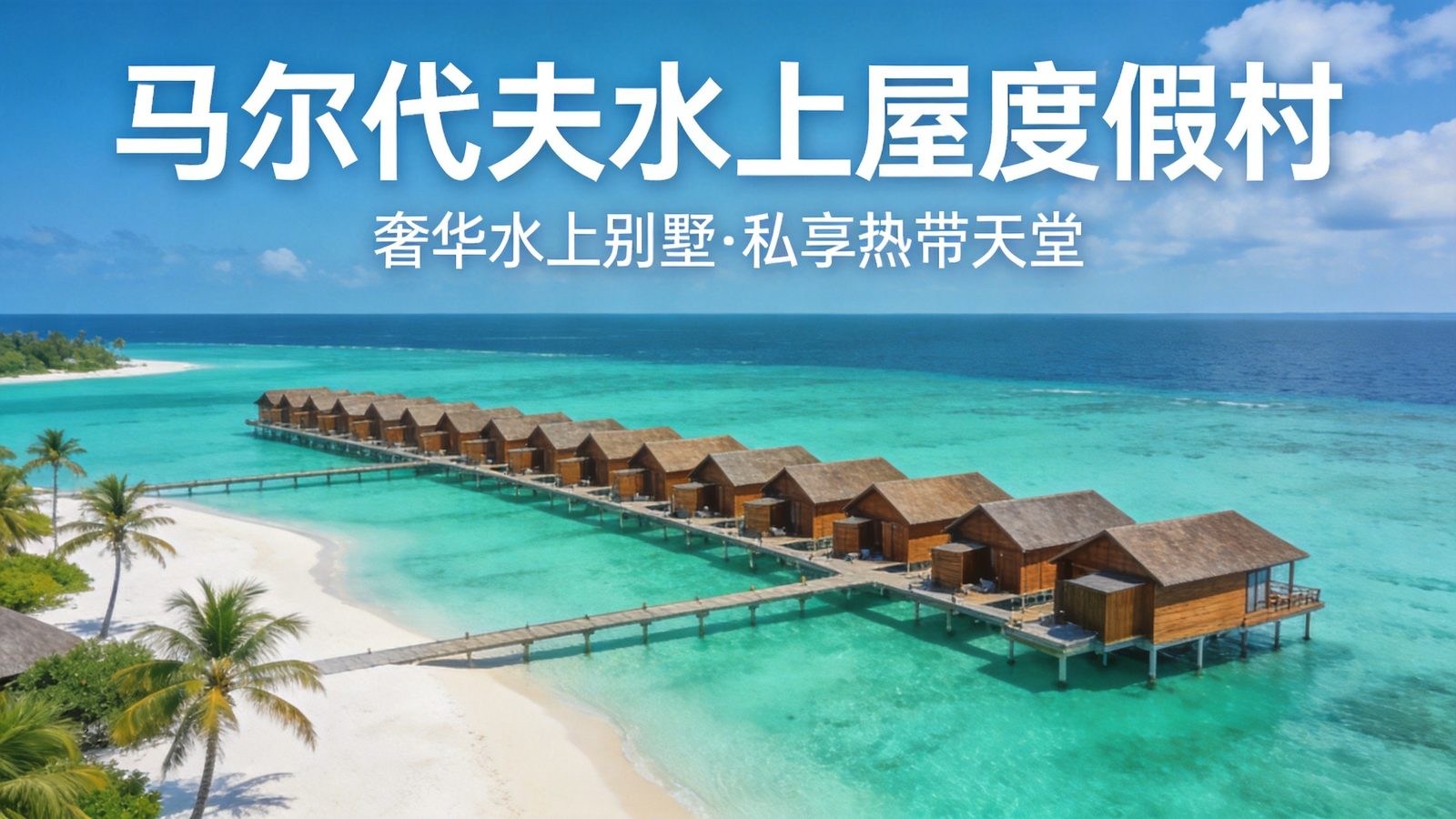 马尔代夫水上屋环礁泻湖碧蓝海水
