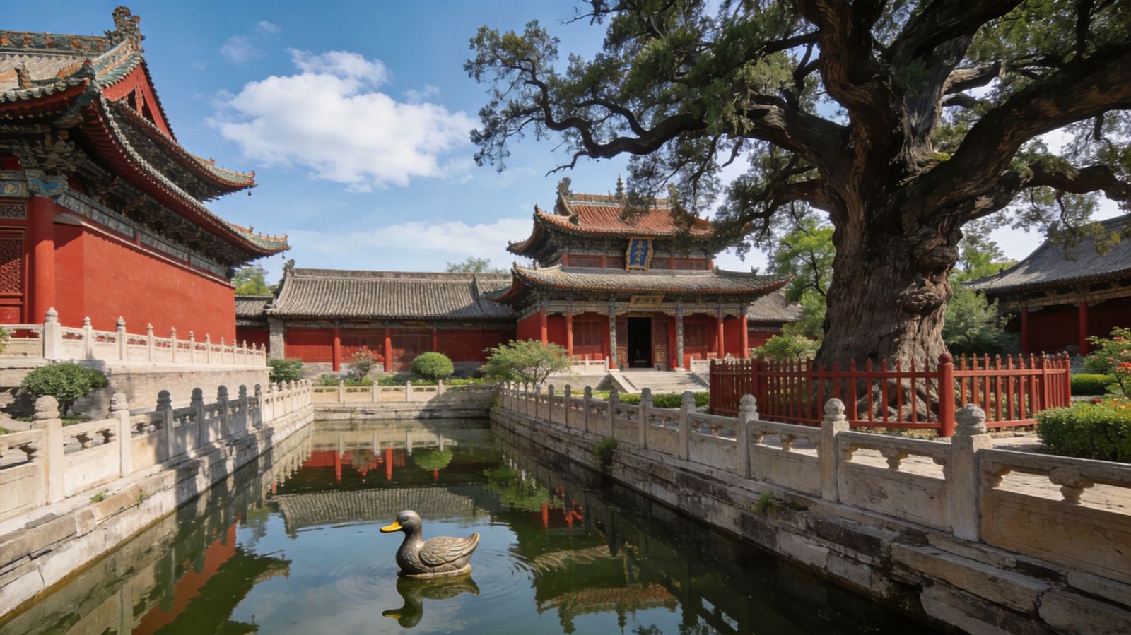 晋祠圣母殿与古建倒影