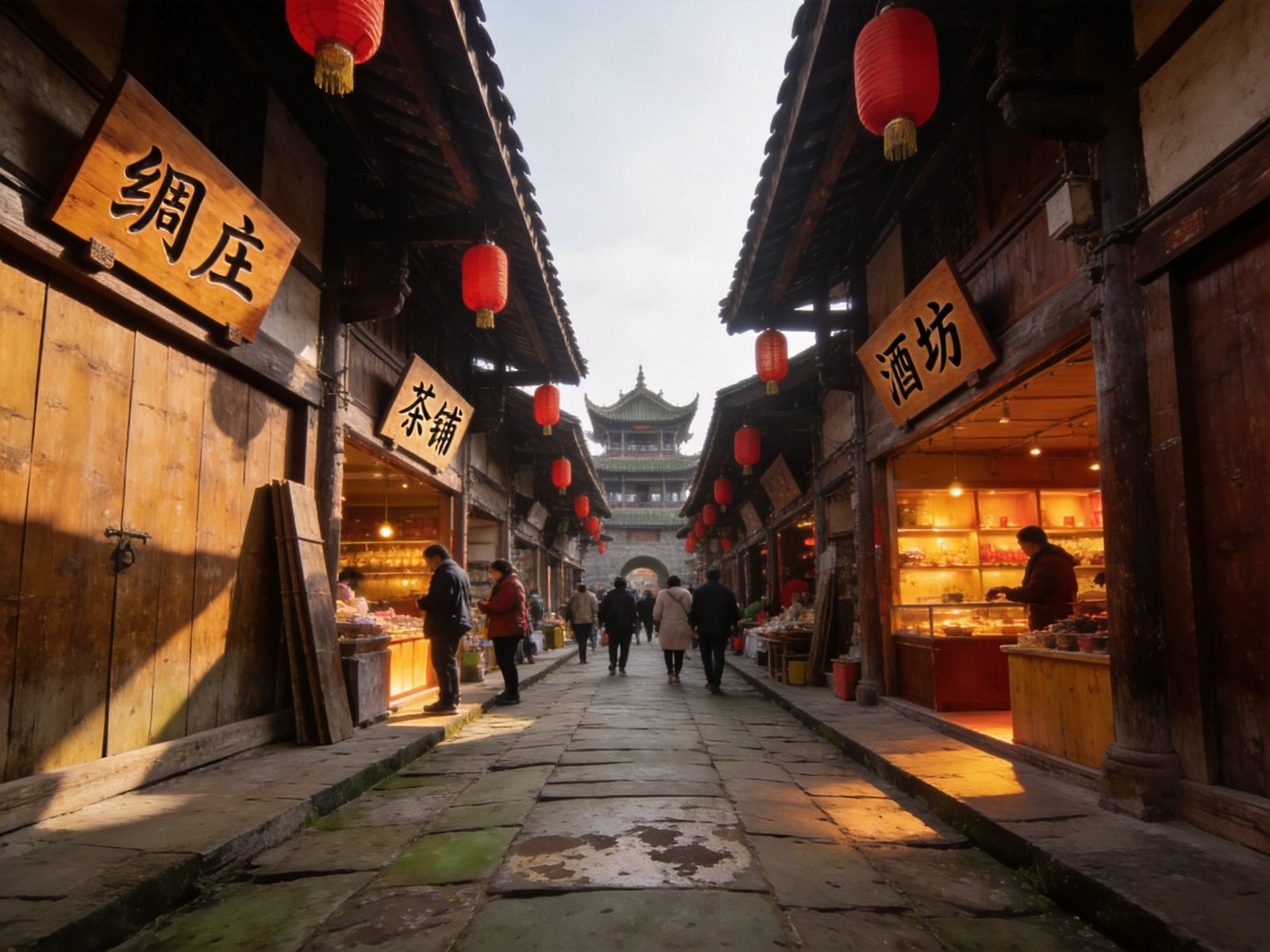阆中古城中天楼俯瞰层层叠叠的青瓦屋脊与棋盘状街巷，古色古香的中国古城全景