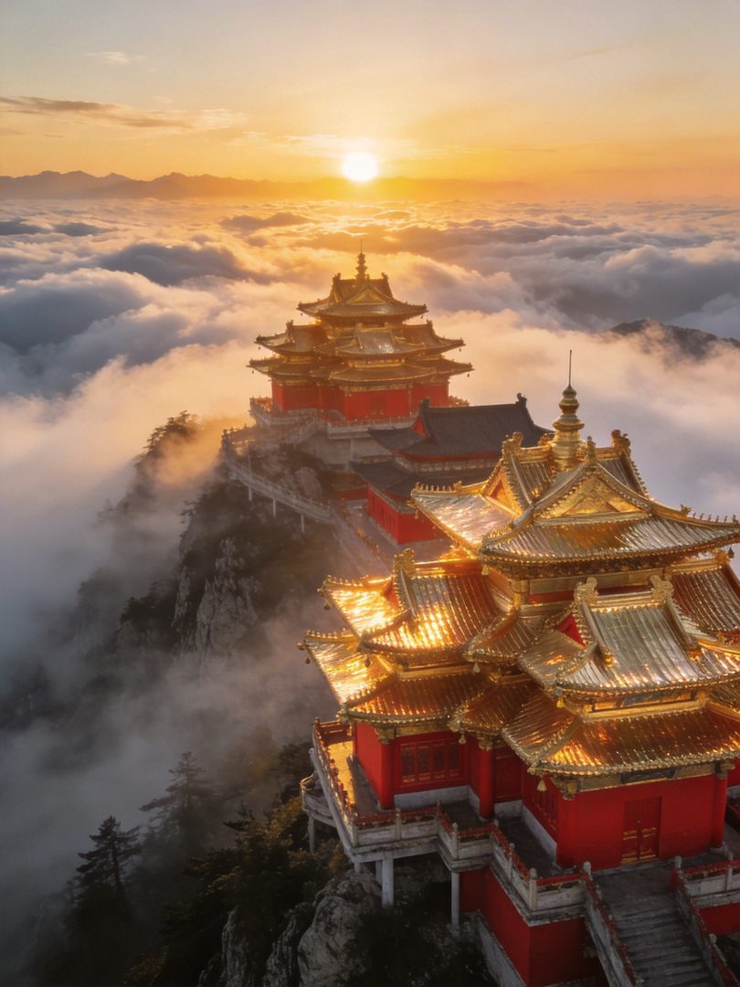 老君山金顶道观群云海