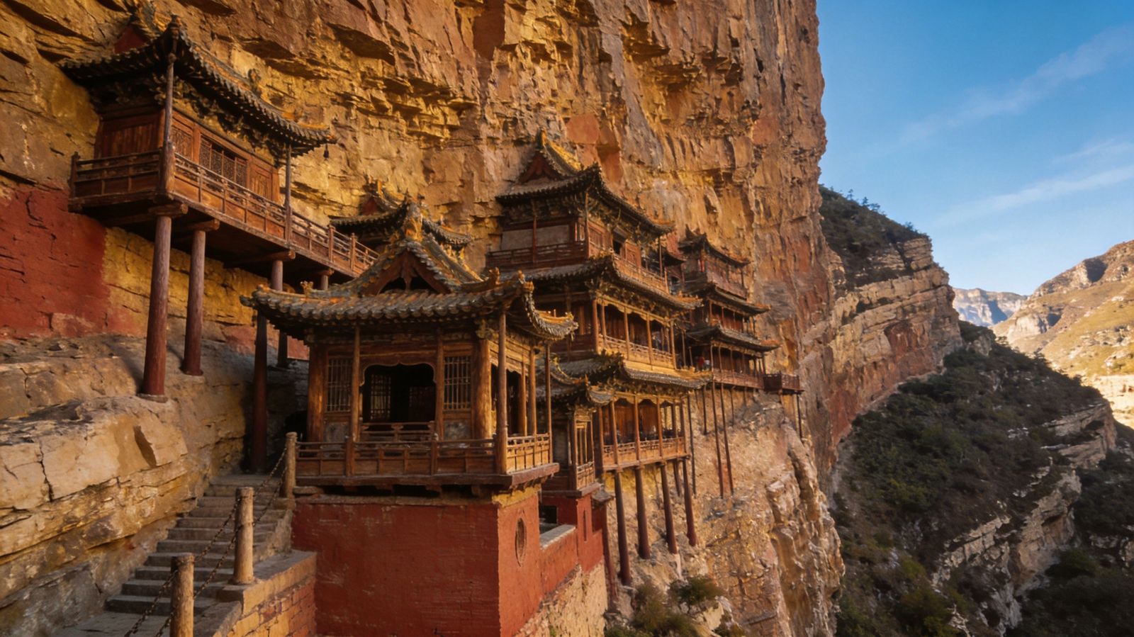 恒山悬空寺悬挂于峭壁之上