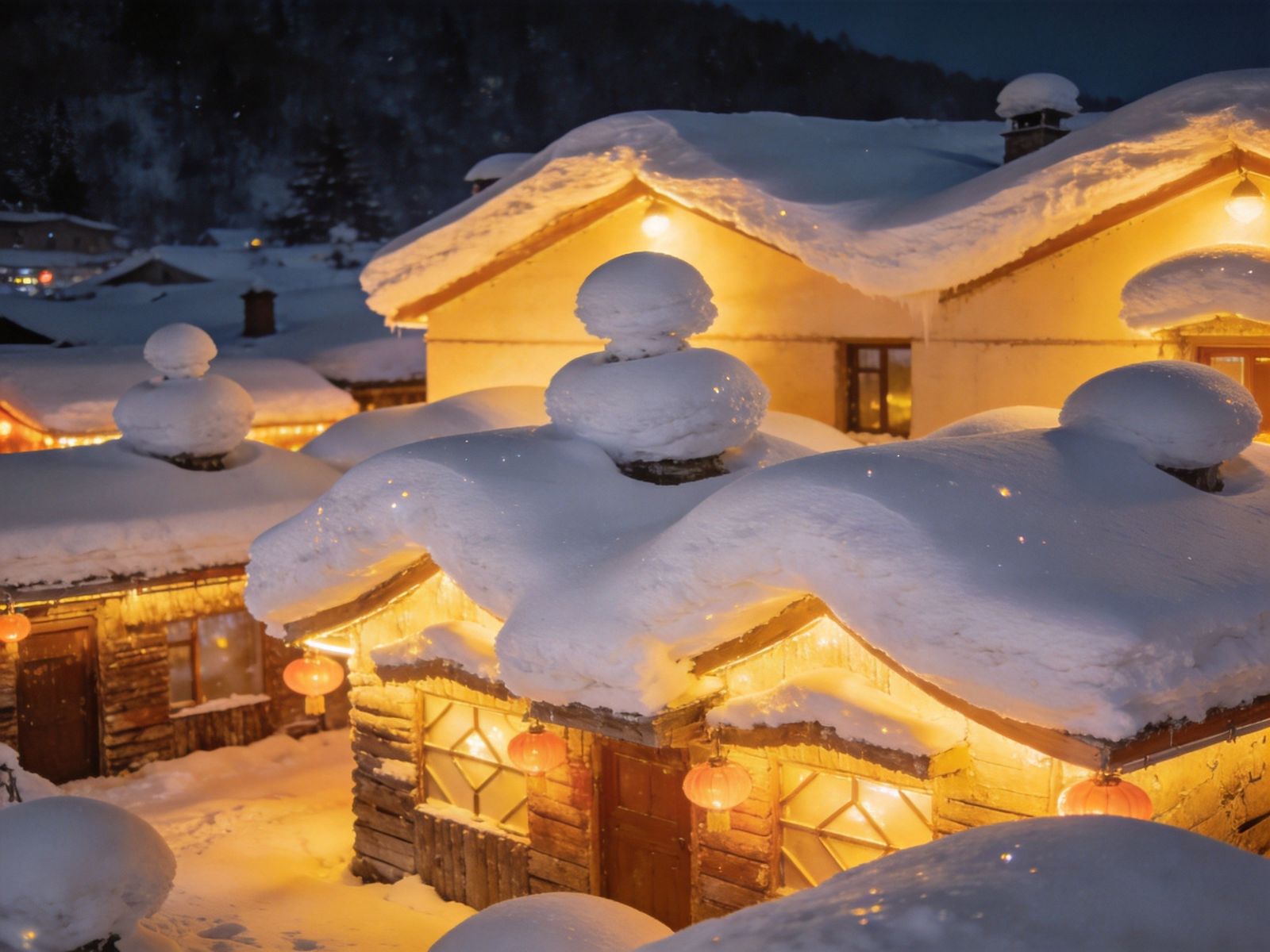 中国雪乡 · 雪蘑菇村落夜景